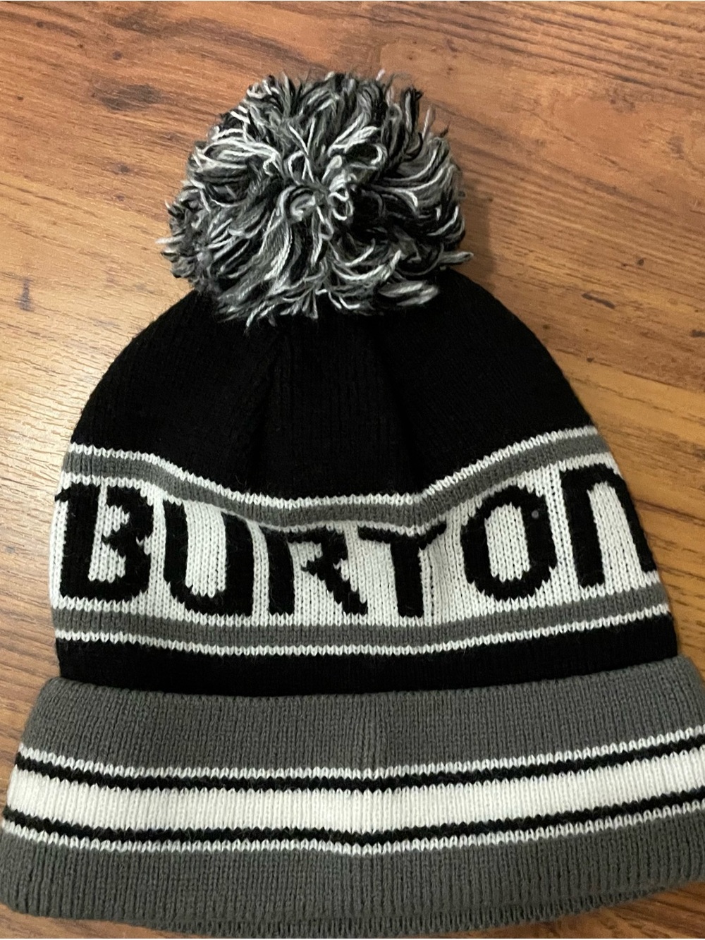 Burton Black, Gray & White Pom Knit Beanie